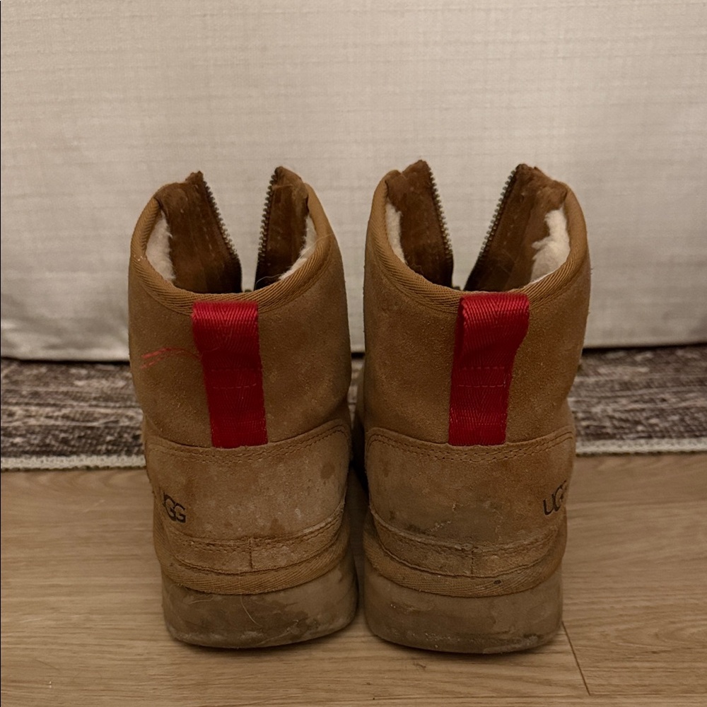 UGG Tan Suede Boots with Red Pull Tabs - Picture 4 of 5